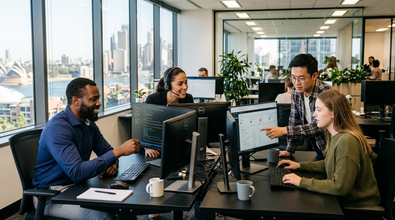 IT support team working in a modern Sydney CBD office